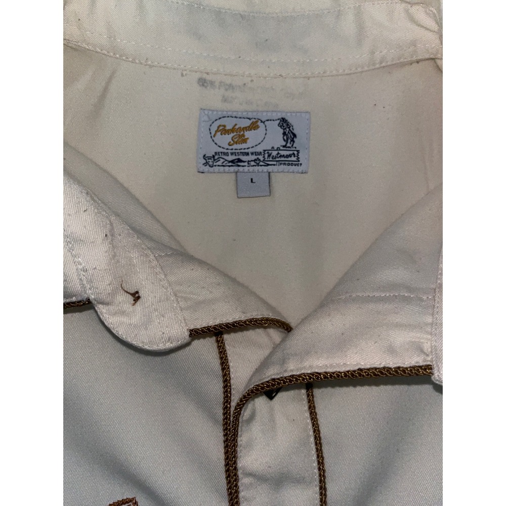 Vintage Panhandle Slim Mens Retro Western Shirt Brown Embroidery Diamond Snaps L - Picture 3 of 7